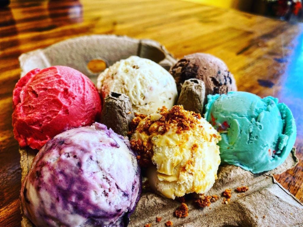 six scoop artisan flight at Everyone's Ice Cream